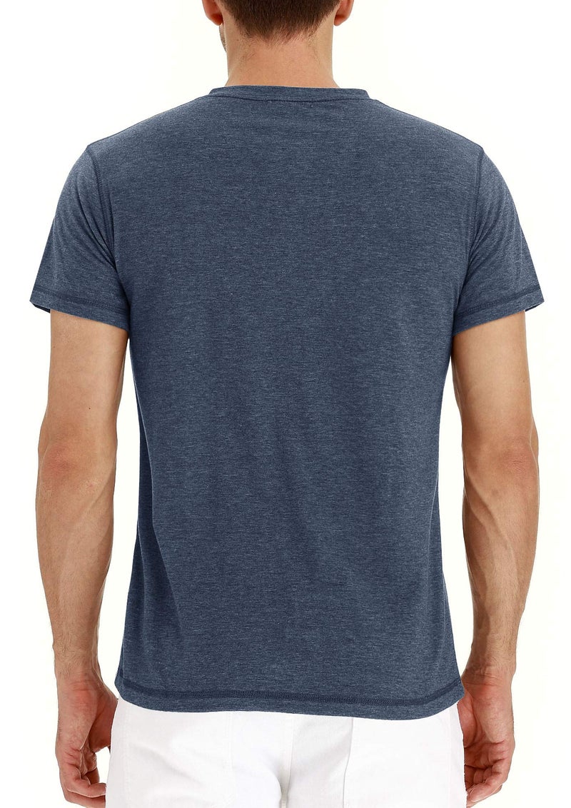 NITAGUT Mens Fashion Casual Front Placket Basic Short Sleeve Henley T-Shirts (Vg-Navy Blue M) - Image 3